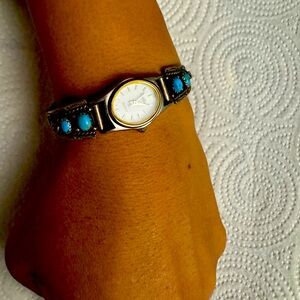 Vintage Sterling Silver Optics Quartz Watch turquoise￼ Band Women's turquoise